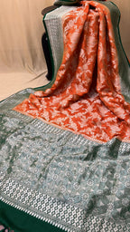 Orange Handloom Banarasi Pure Georgette Saree - Luxurion World