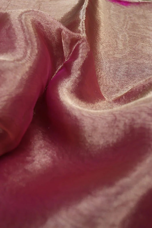 Pink Plain Handloom Banarasi Tissue Silk Fabric ( 1 Mtr ) - Luxurion World