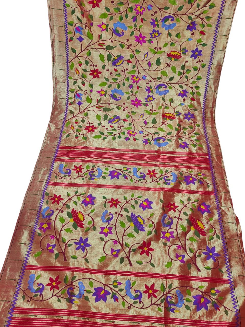 Golden Paithani Handloom Pure Silk Brocade Saree - Luxurion World