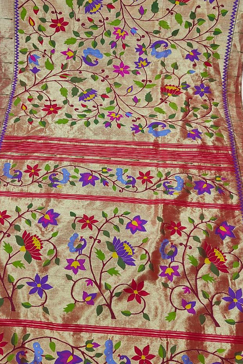 Golden Paithani Handloom Pure Silk Brocade Saree - Luxurion World