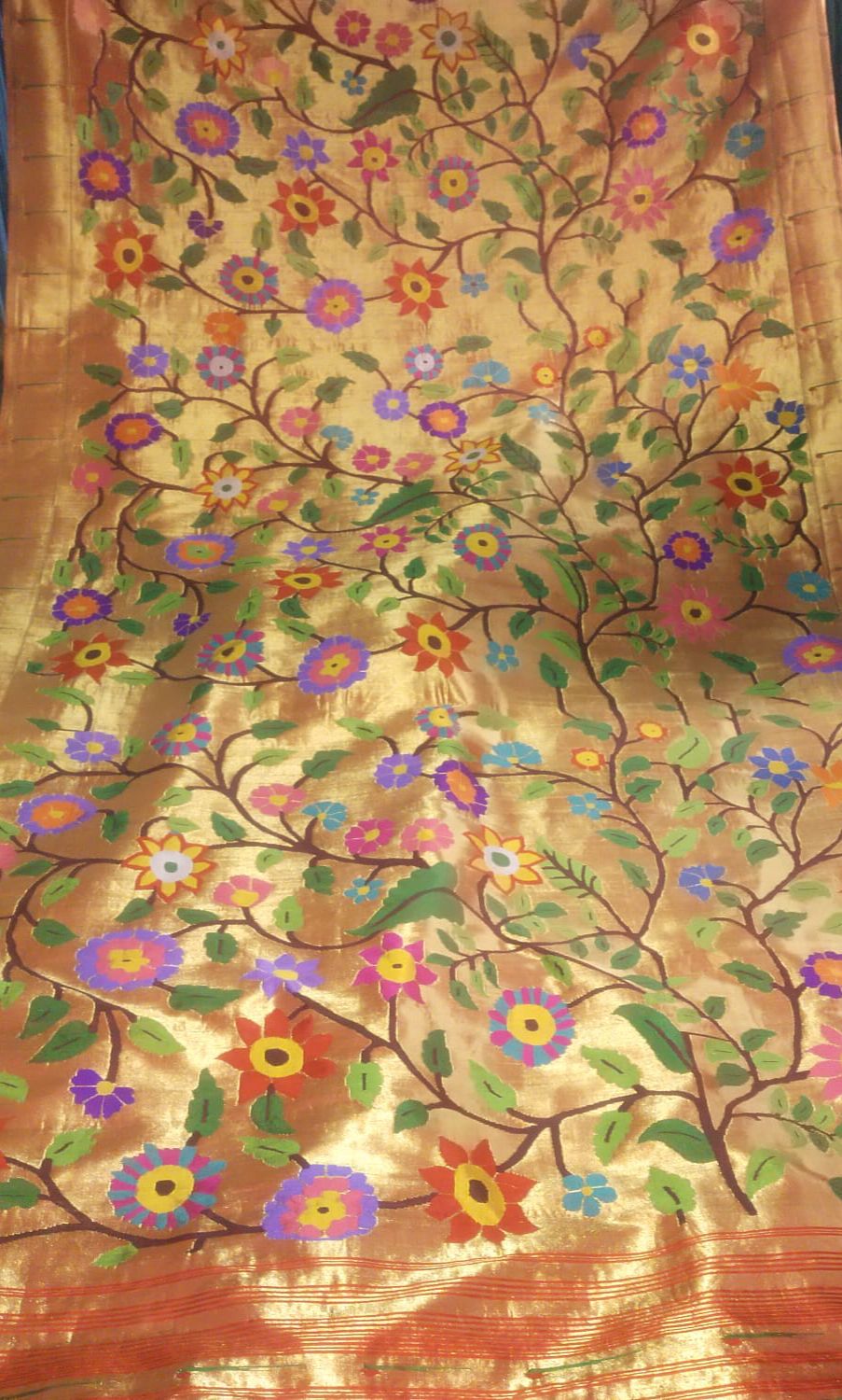 Golden Paithani Handloom Pure Silk Brocade Saree - Luxurion World