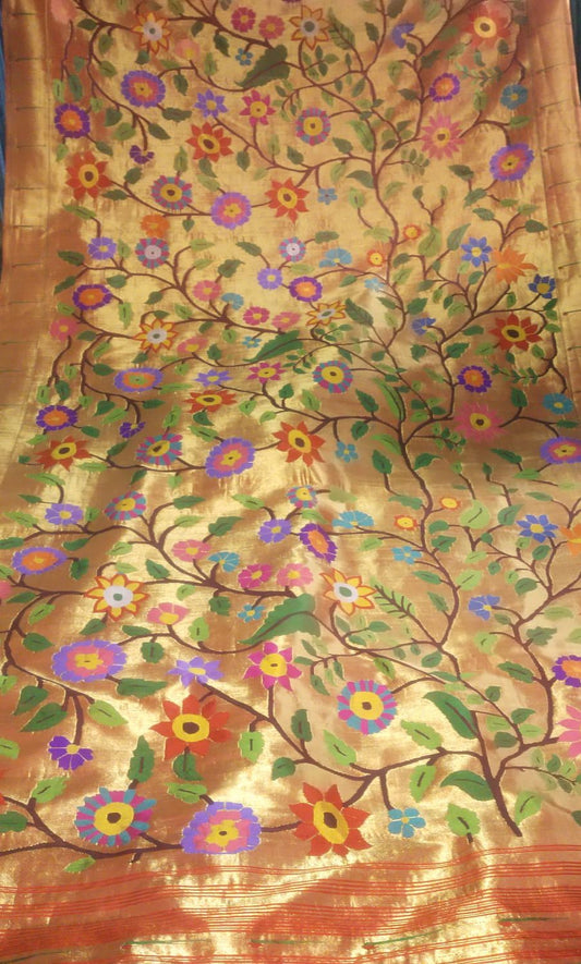 Golden Paithani Handloom Pure Silk Brocade Saree - Luxurion World