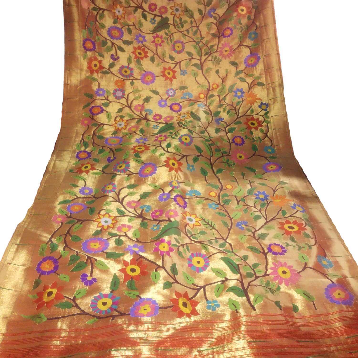 Golden Paithani Handloom Pure Silk Brocade Saree - Luxurion World