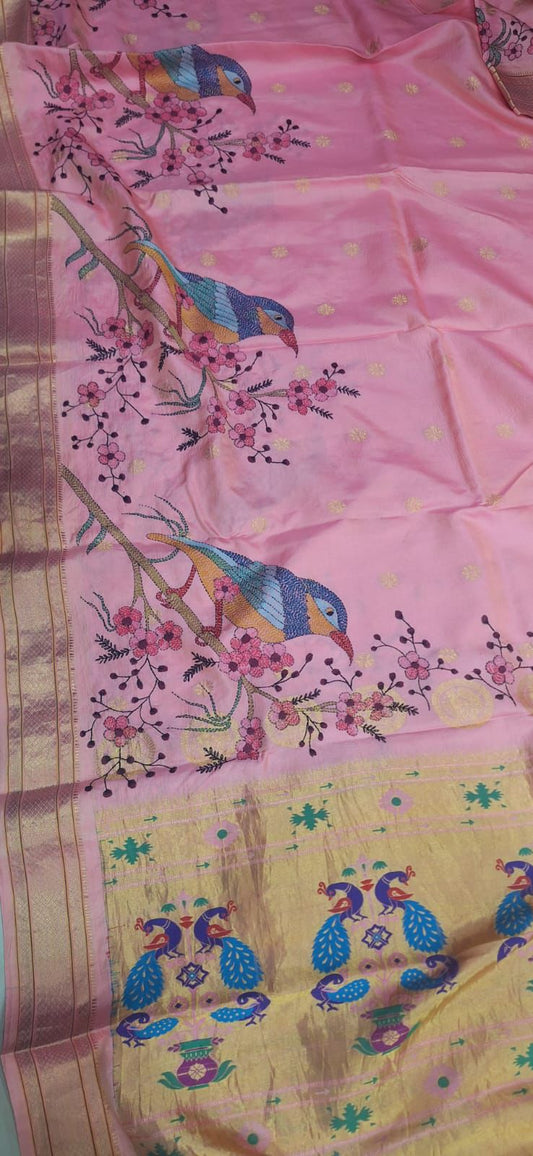 Pink paithani kantha saree - Luxurion World