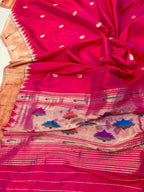 Pink Paithani Handloom Pure Silk Muniya Border Dupatta - Luxurion World