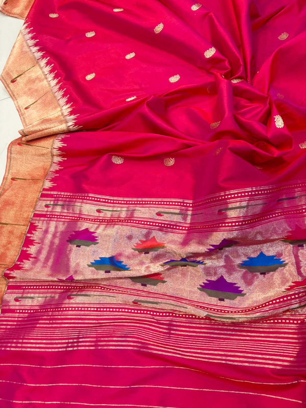 Pink Paithani Handloom Pure Silk Muniya Border Dupatta - Luxurion World