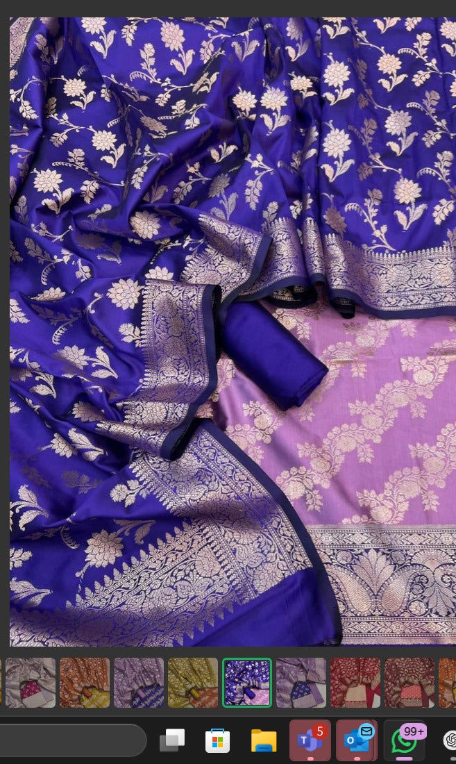 Elegant Levendar Banarasi Silk Three Piece Unstitched Suit Set - Luxurion World