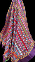 Multicolor kantha hand embroidered pure silk dupatta - Luxurion World