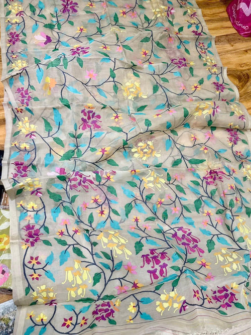 Multicolor jamdani pure handwoven muslin sarees - Luxurion World