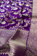 Exquisite Purple Handloom Banarasi Pure Katan Silk Flower Design Sona Roopa Dupatta - Luxurion World