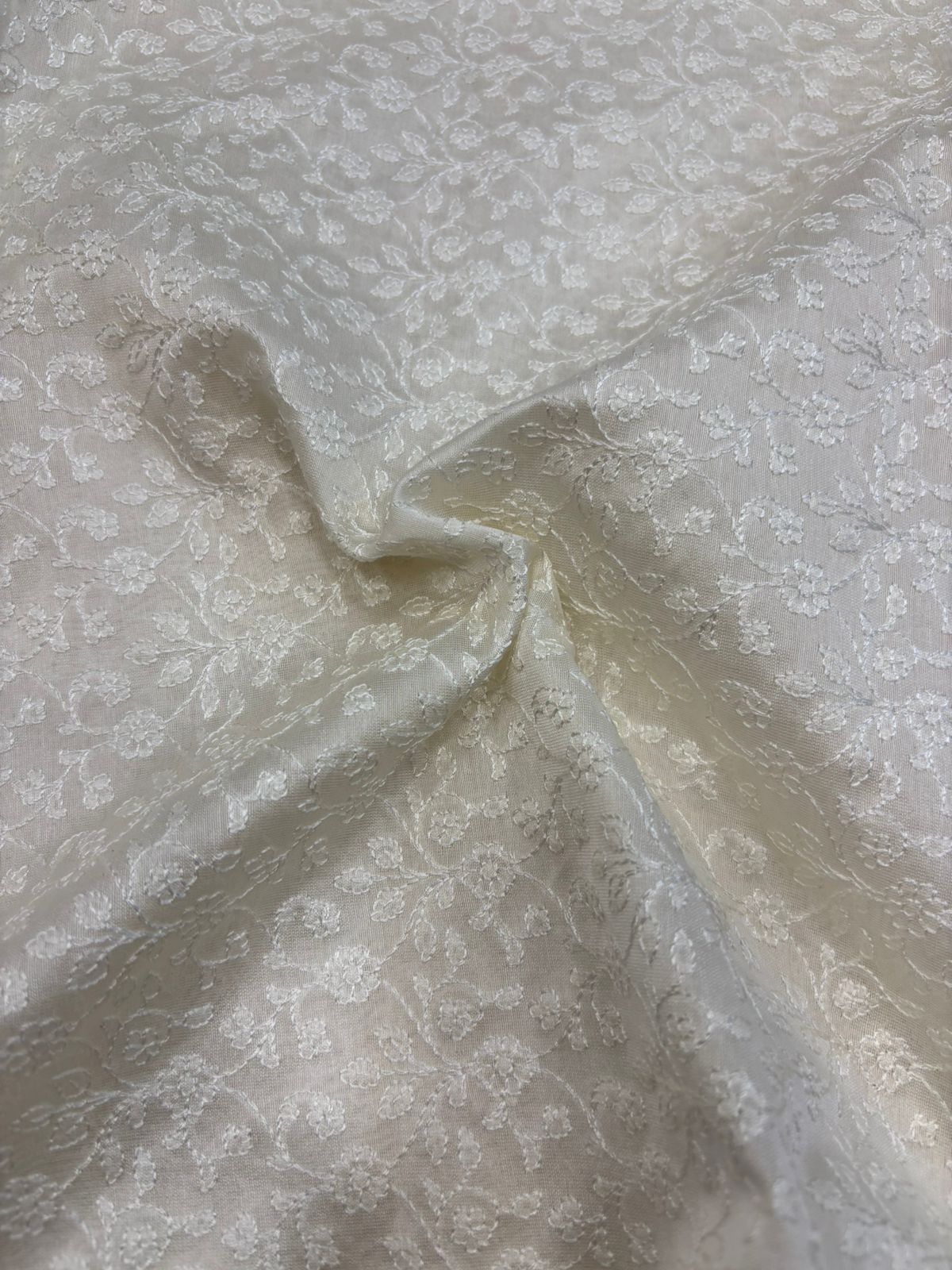 Dyeable Chikankari Embroidered Silk Fabric ( 1 Mtr ) - Luxurion World