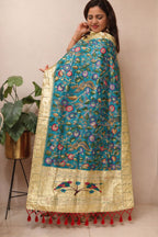 Multicolor Handloom Paithani With Kalamkari Pure Silk Dupatta - Luxurion World- Crafted Heirlooms