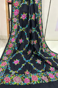 Black Pashmina shawl with petit point work handcrafted masterpiece reflecting timeless elegance and refined luxury appeal - Luxurion World- Crafted Heirlooms