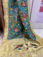 Multicolor Handloom Paithani With Kalamkari Pure Silk Dupatta - Luxurion World- Crafted Heirlooms