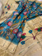 Multicolor Handloom Paithani With Kalamkari Pure Silk Dupatta - Luxurion World- Crafted Heirlooms
