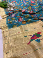 Multicolor Handloom Paithani With Kalamkari Pure Silk Dupatta - Luxurion World- Crafted Heirlooms