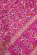 Pink Handloom Banarasi Jamdani Cotton Flower Design Saree - Luxurion World
