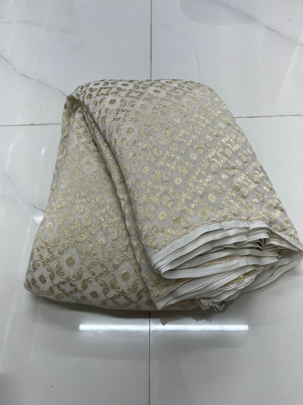 Grey Banarasi Handloom Pure Silk Fabric — Zari Brocade, Bridal & Designer Use