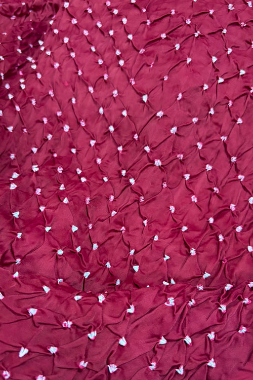 Maroon Bandhani Modal Silk Fabric Handcrafted Festive ( 2.5 Mtr )