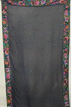 Exquisite Black Hand Embroidered Parsi Gara Georgette Petit Point Saree