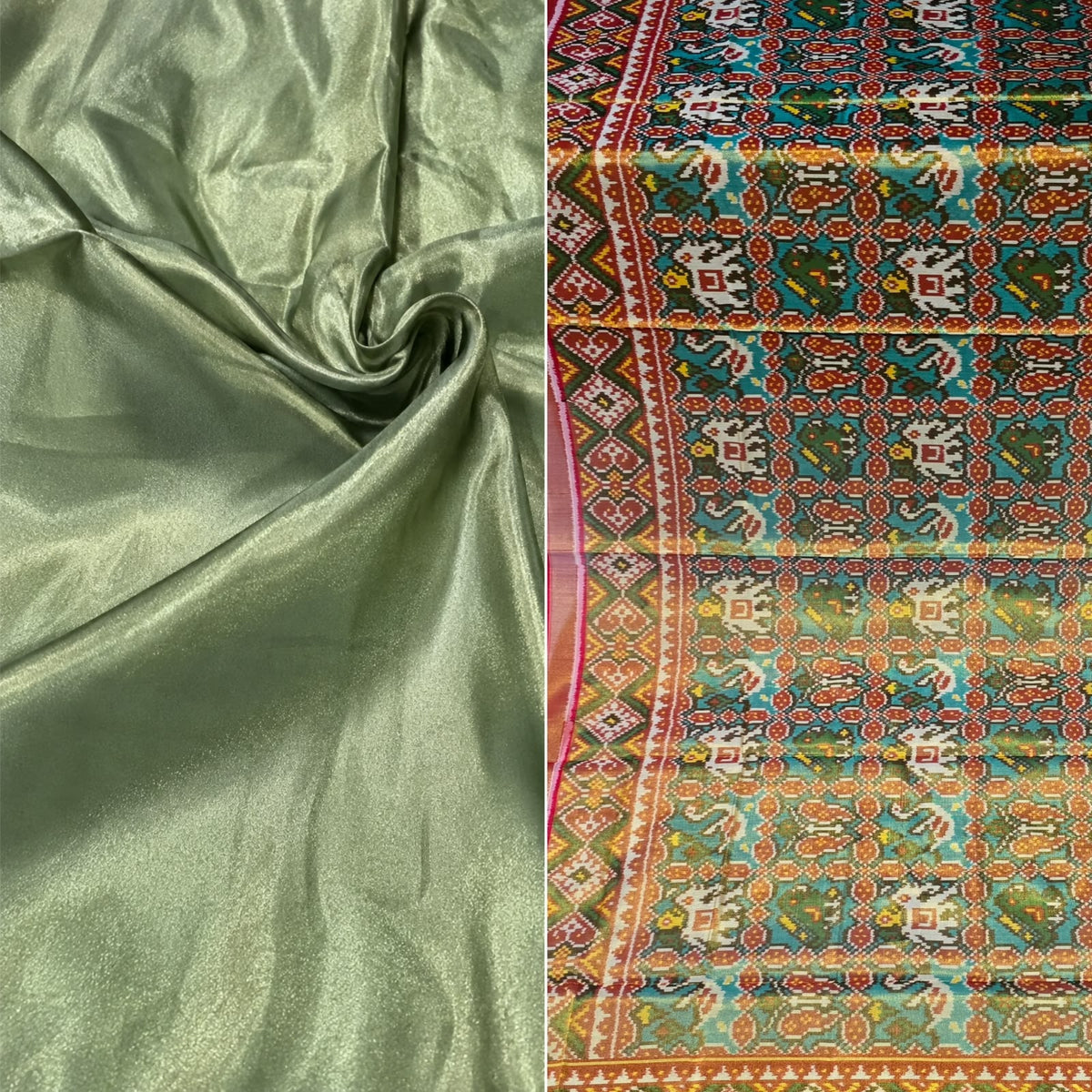 Green Plain Tissue Silk Suit with Patola Pure Silk Dupatta