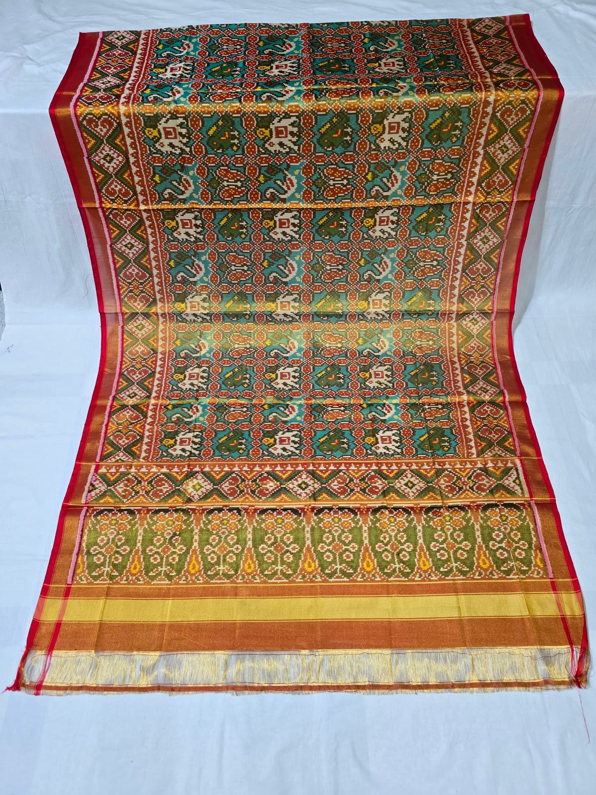 Green Plain Tissue Silk Suit with Patola Pure Silk Dupatta