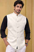 Off White Crepe Silk Formal Nehru Jacket