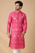 Exquisite Pink Purple Patola Design Digital Printed Tussar Silk Kurta