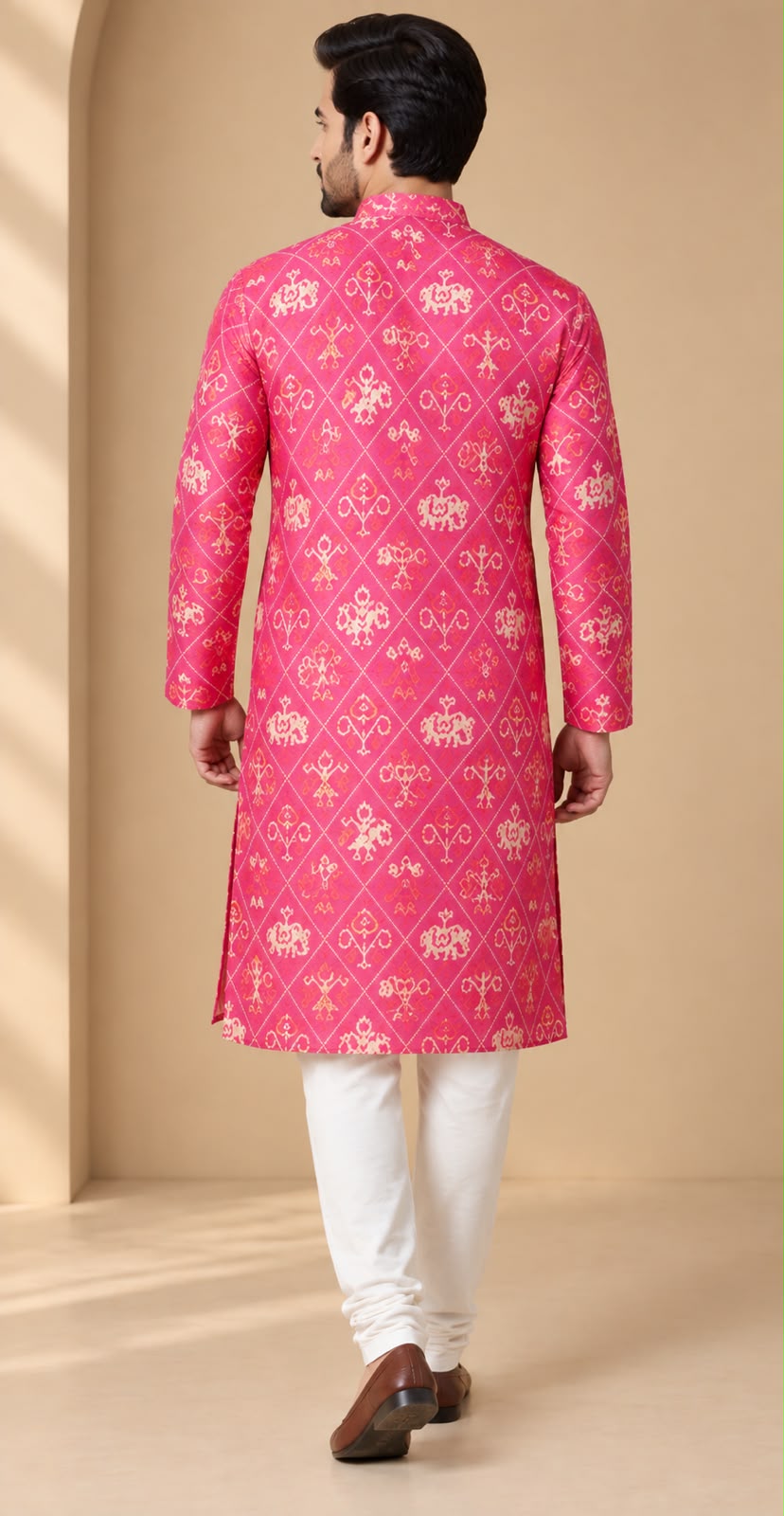 Exquisite Pink Purple Patola Design Digital Printed Tussar Silk Kurta