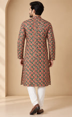Red Digital Printed Patola Design Tussar Silk Kurta