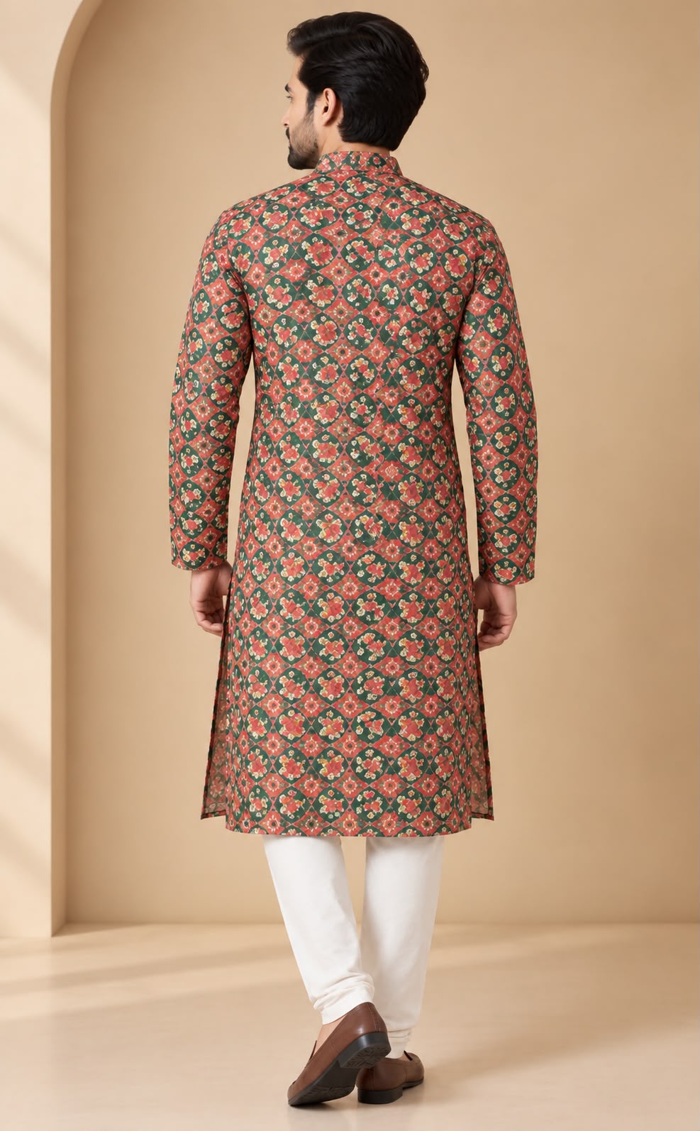 Red Digital Printed Patola Design Tussar Silk Kurta