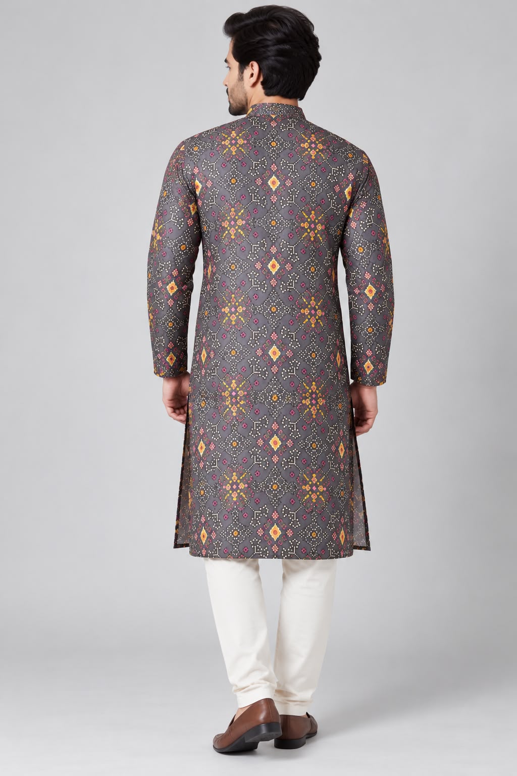 Grey Digital Printed Patola Design Tussar Silk Kurta