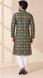 Stunning Green Patola Design Digital Printed Tussar Silk Kurta