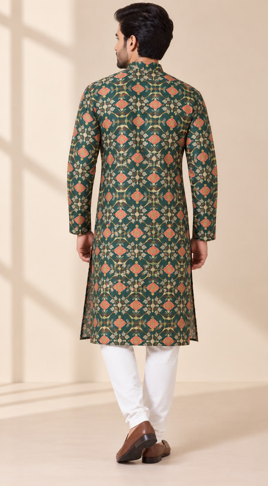 Stunning Green Patola Design Digital Printed Tussar Silk Kurta