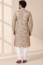 Green Kalamkari Digital Printed Tussar Silk Kurta