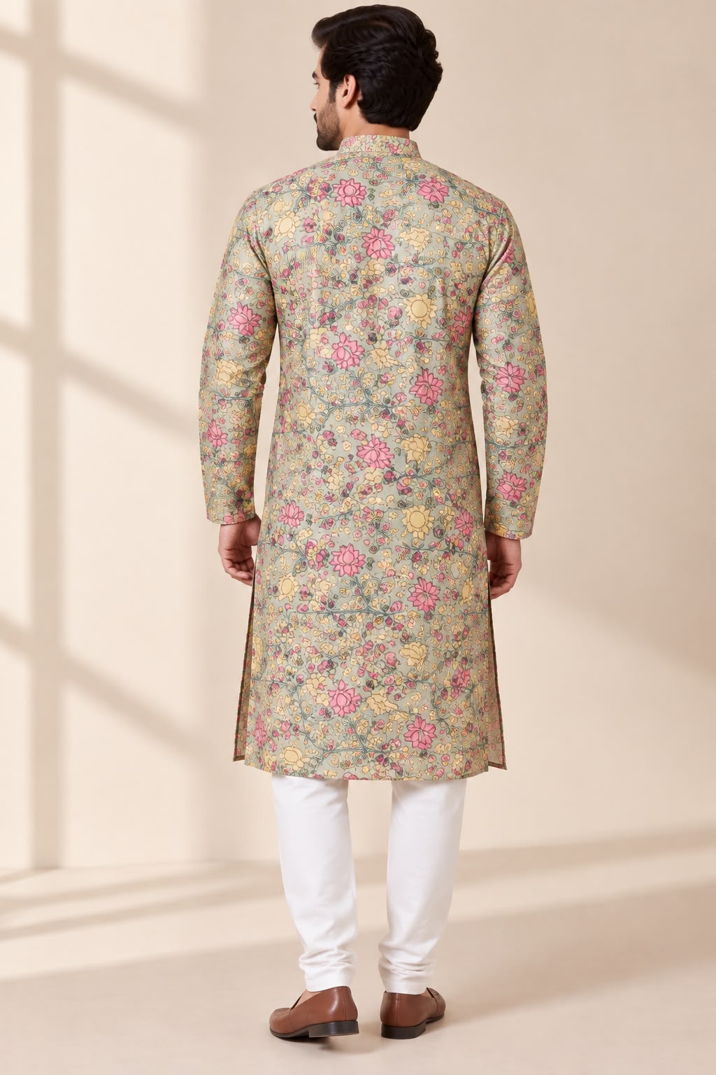 Green Kalamkari Digital Printed Tussar Silk Kurta