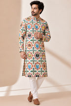 Off White Patola Tussar Silk Kurta — Digital Print, Festive