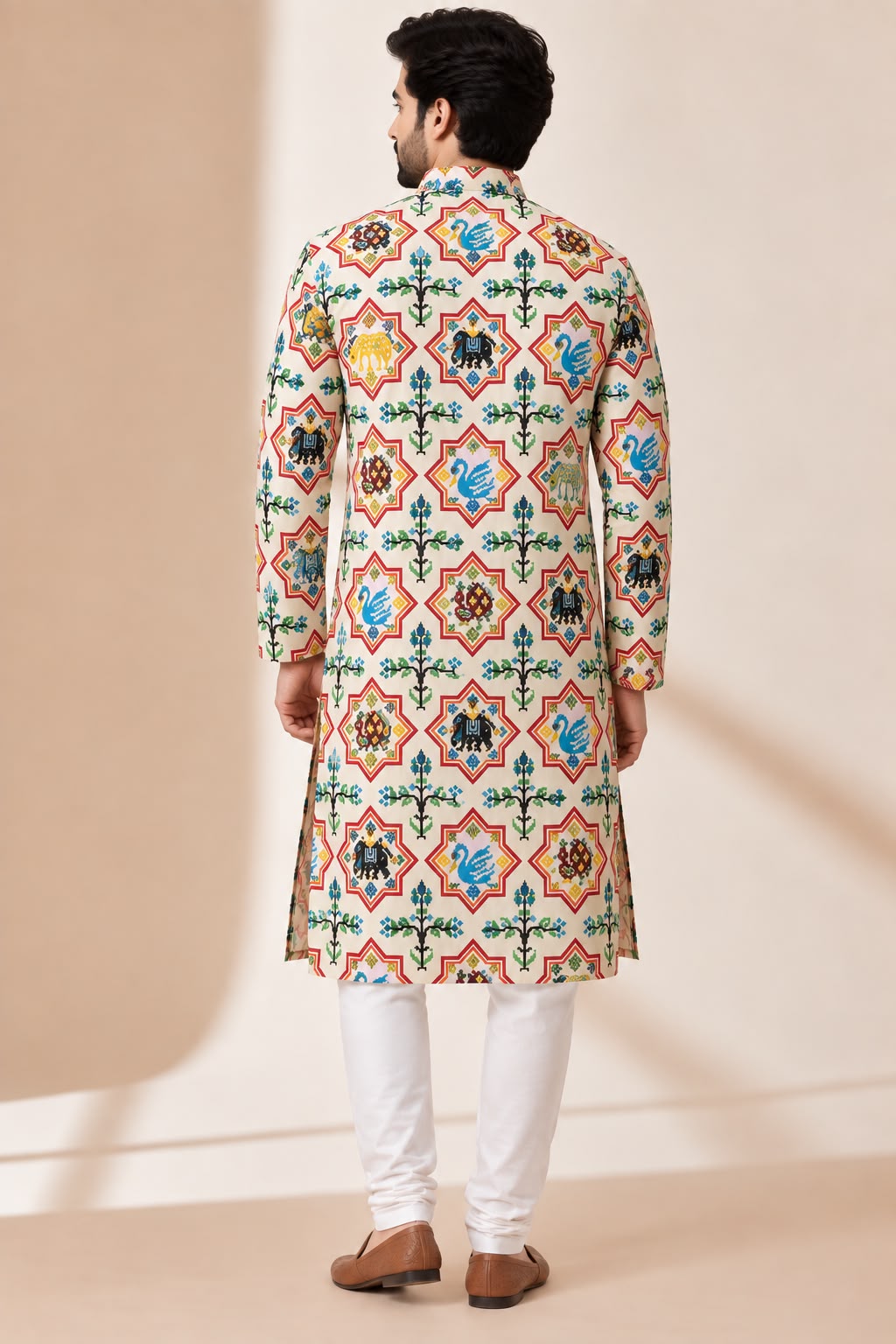 Off White Patola Tussar Silk Kurta — Digital Print, Festive