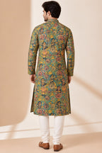 Multicolor Digital Printed Kalamkari Tussar Silk Kurta