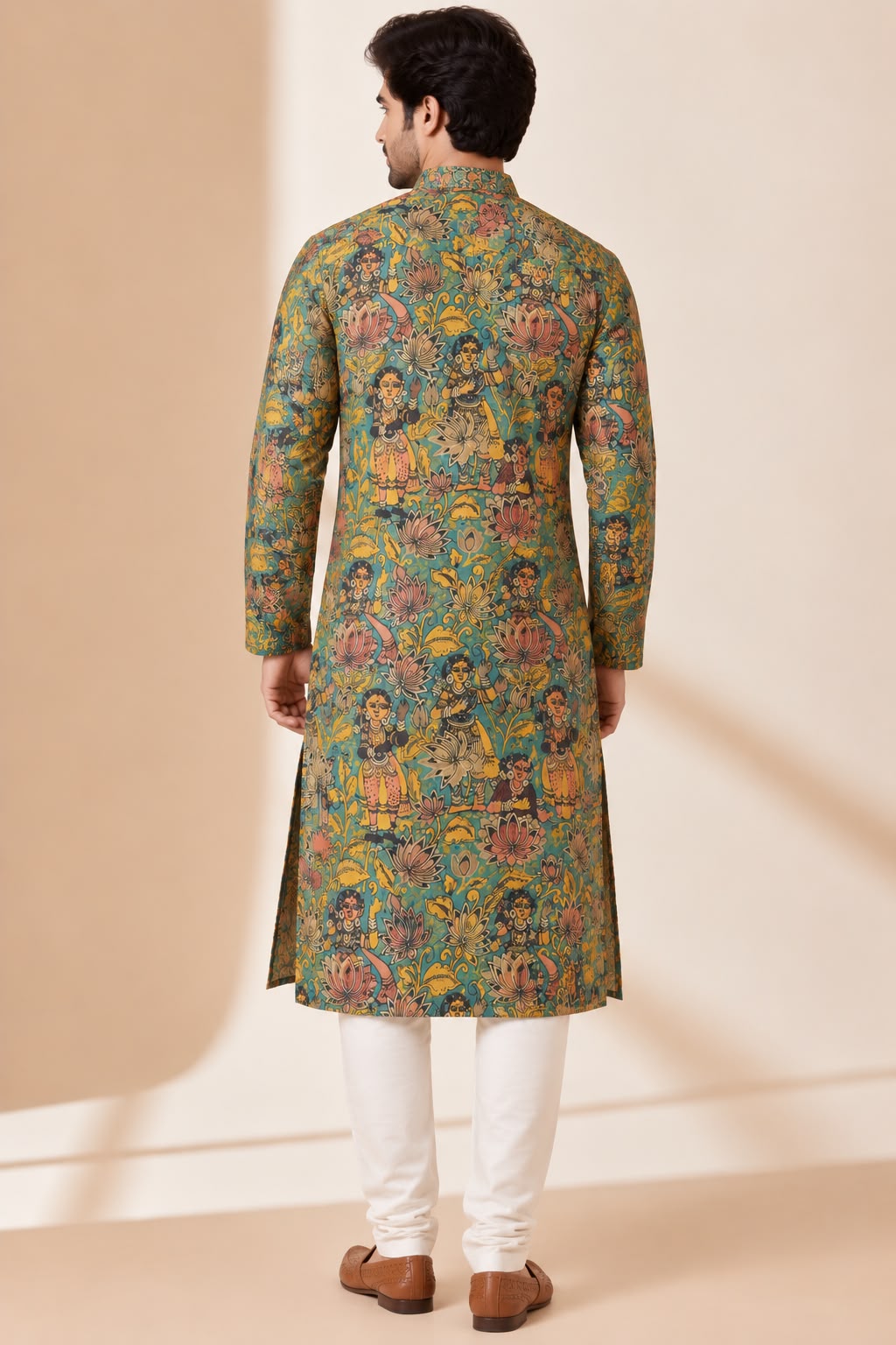 Multicolor Digital Printed Kalamkari Tussar Silk Kurta