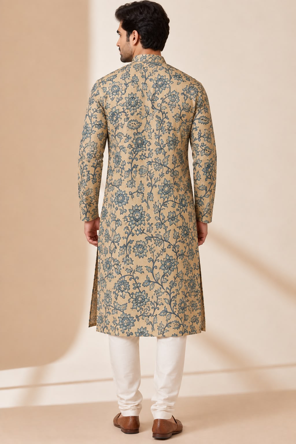 Pastel Digital Printed Kalamkari Tussar Silk Kurta