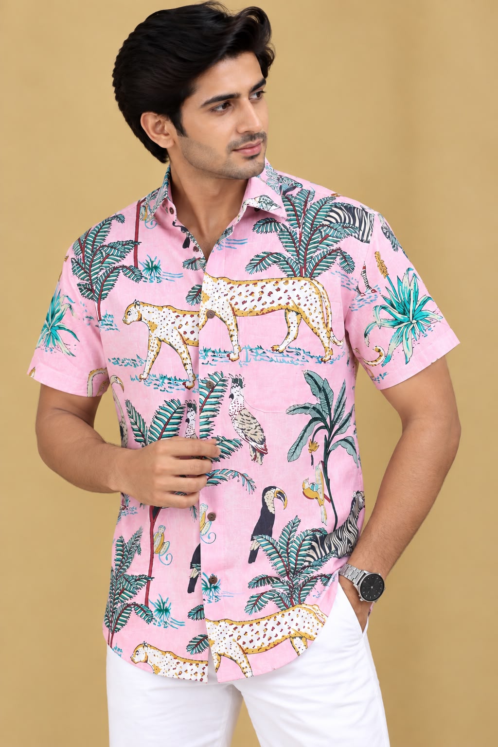 Pink  Tropical Printed Shirt