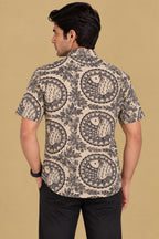 Pastel Madhubani Design Digital Printed Tussar Silk Half Sleeve Shirt