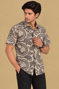 Pastel Madhubani Design Digital Printed Tussar Silk Half Sleeve Shirt