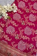 Pink Handloom Banarasi Pure Katan Silk Flower Design Sona Roopa Saree
