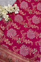 Pink Handloom Banarasi Pure Katan Silk Flower Design Sona Roopa Saree