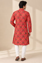 Pink Patola Tussar Silk Kurta — Digital Print, Festive