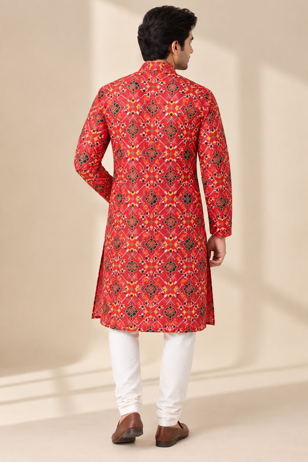 Pink Patola Tussar Silk Kurta — Digital Print, Festive