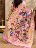 Pink Paithani Handloom Pure Silk Brocade Muniya Border Dupatta