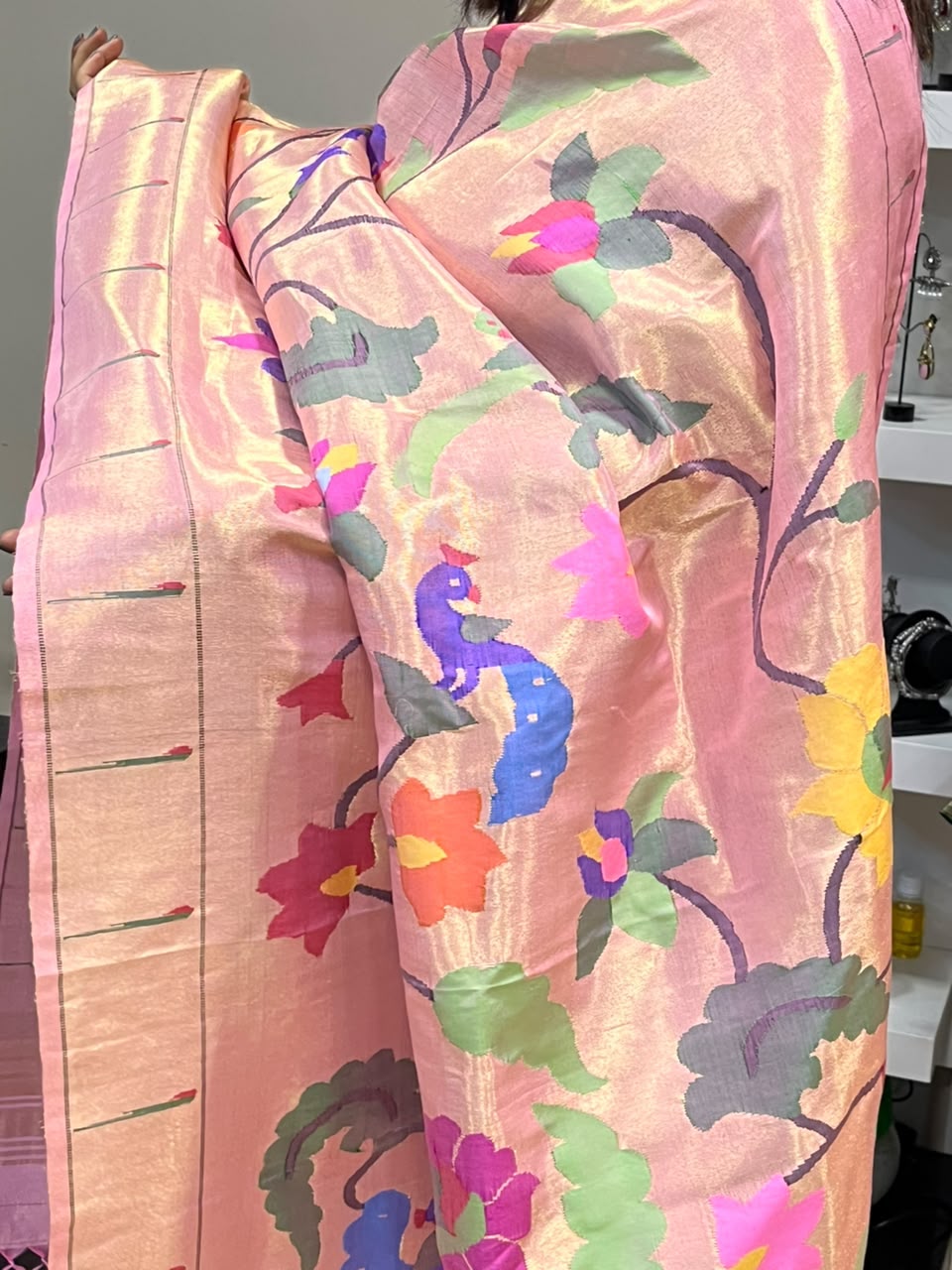 Pink Paithani Handloom Pure Silk Brocade Muniya Border Dupatta